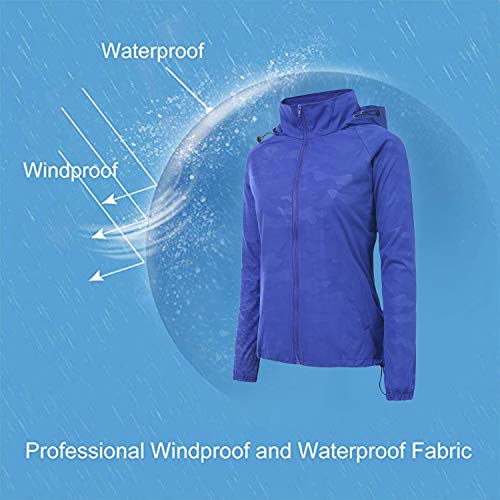 FISOUL Women's Lightweight Jacket Packable Running Windbreaker Active Outdoor Hooded Waterproof Raincoat S-XXL(Blue,X-Large)