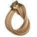 Clip in Hair Extensions Blonde Highlights Clip ins Real Human Hair Extensions Double Weft 15 Inch Straight Golden Brown Mixed Bleach Blonde Balayage Human Hair Clip in Extensions for Women 70G 7PCS
