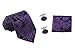 Coxeer Men's Paisleyc Prom Necktie Sets :Cufflinks+pocket Square+cufflinks (Dark Purple)