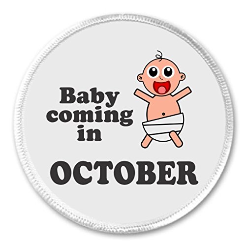 A&T Designs Baby Coming in October 3" Sew On Patch Pregnant Pregnancy Mom Dad