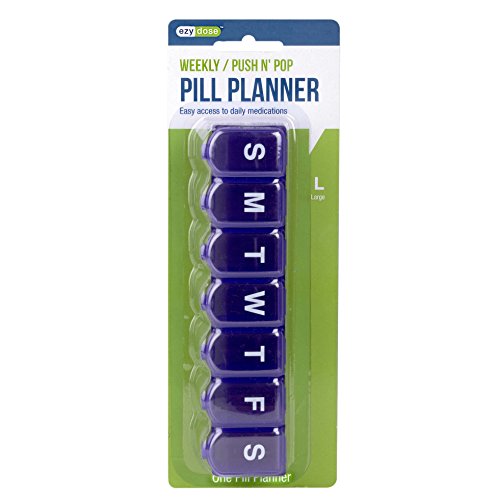 EZY DOSE Weekly (7-Day) Pill Case, Medicine Planner, Vitamin Organizer Box, Large Push N' Pop Open Compartments, Convenient and Easy to Use, Color May Vary, BPA Free