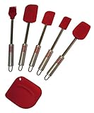 Kitchen Elements Deluxe Stainless Steel Silicone 6-Piece Spatula Set, Red