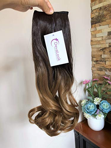 17 Inches Wavy Curly One Piece Half Head Ombre Clip in Hair Extensions 120grams (Col. Dark brown/honey blonde)