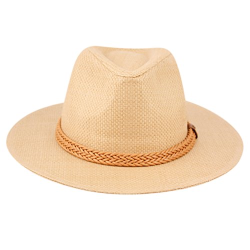 Panama Hat with Faux Leather Braided Band (LT BROWN)