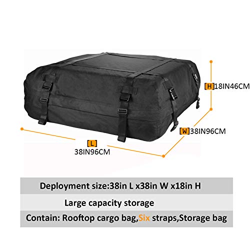 Aaaspark Rooftop Cargo Carrier Bag - Waterproof & Coated Zippers 15 Cubic ft - for Cars and SUV Or Truck with or Without Racks(Black)
