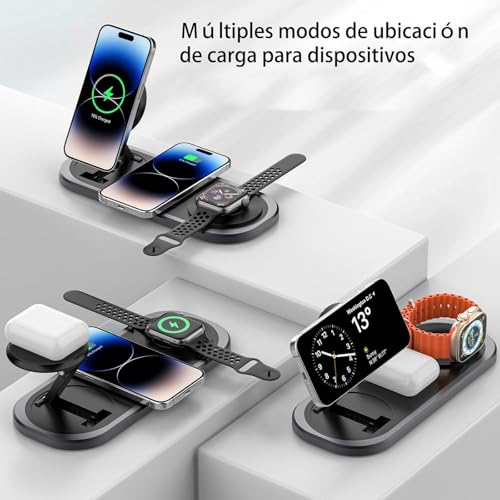 Cargador inalámbrico 3 en 1, estación de carga plegable para Magsafe para iPhone 17/Air/16/15/14/13/12 Serie, Apple Watch 11/10/9/8/7/SE 3/SE 2/SE/6/5/4/3/2/1/Ultra 3/Ultra 2/Ultra, AirPods pro/2/3/4