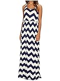 OURS Women's Fashion Sleeveless Striped Wavy Pattern Sexy Party Long Dress Gown, Blue, X-Large
