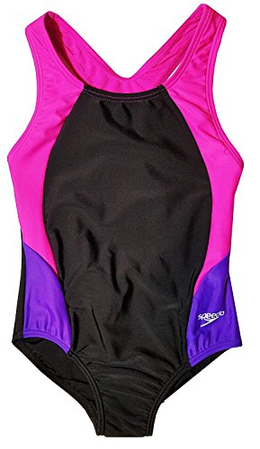 Speedo Big Girls' Solid Infinity Splice One Piece Swimsuit (6, Black Pink)