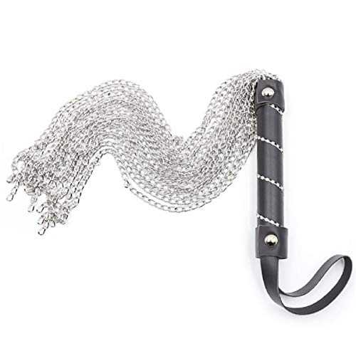 Silver Metal Tassels Chain Rhinestone Leather Handle Whip Floggers Magic Stage Costume