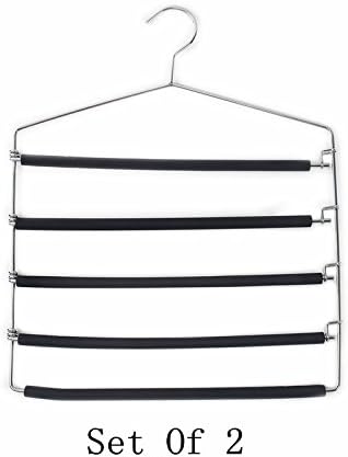 SharPlus Non-slip Foam Padded Slacks Hangers, 4 Tier Swing Arm, Chrome Finish, Set of 2, Black