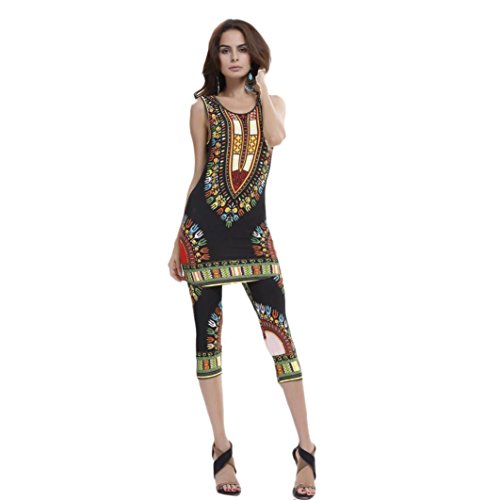 Sunfei ® Vintage African Tribal Print Elastic Sheath Tank Top and Pants 2 Piece Set