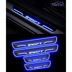 FABTEC Car Door Foot Step Sill Plate with Mirror Finish LED Car Sill Plate Compatible With Maruti Swift Car (SET OF 4PCS…
