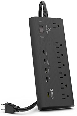 witeem Quick Charge 3.0 Power Strip Surge Protector with 7 AC Outlets and 5 Ports Smart USB Charger, 6-Foot Heavy Duty Extension Cord With UL, Black