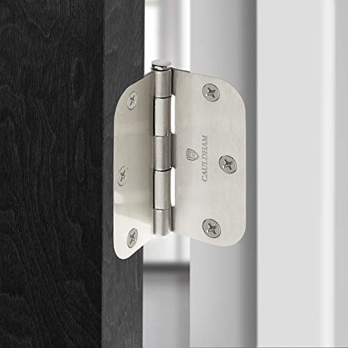 Cauldham (12 Pack) Heavy-Duty 3-1/2" Interior Door Hinges with 5/8" Radius Corners - Satin Nickel