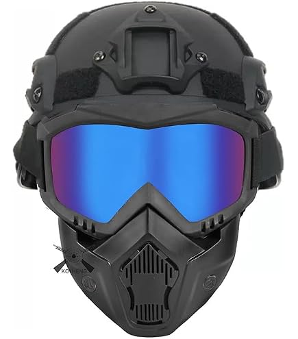 LZAQHMT Fast Tactical Airsoft Helmet Full Set with NVG Model, Foldable Headset, Half Face Mesh Mask, Goggles, Flashlight & Counterweight Bag