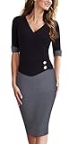 HOMEYEE Women's Official Wear to Work Half Sleeve V Neck Pencil Bodycon Dress B364 (6, Black + Gray)