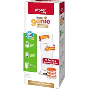 Diaper Genie Complete Diaper Pail (White) with Antimicrobial Odor Control | Includes 1 Diaper Trash Can, 3 Refill Bags…