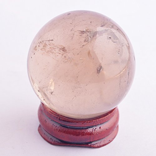 Fengshui Natural Smoky Quartz Crystal Sphere Healing Stone Ball 1.4" W Wooden Stand + One Free Red String Bracelet SKU:1395