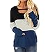 Mlide Womens Round Neck Long Sleeve Blouse Solid Color Loose Leopard Print Tee Shirt Sweaters for Women,D-Blue,Mthumb 3