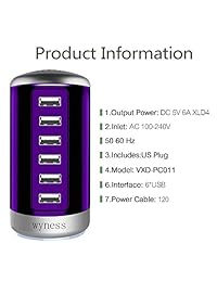 Estación de carga de escritorio de 6 puertos, cargador de pared USB Hub Fsat, compatible con teléfonos celulares, teléfonos inteligentes, tabletas y otros dispositivos electrónicos