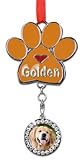 Golden Retriever Ornament - I love Goldens Christmas Ornament - Place for a Picture of Your Favorite Golden Retriever - Hanging Paw Print Designs with Red Ribbon