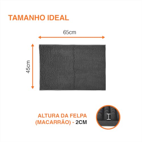Kit 2 Tapetes Banheiro Microfibra Antiderrapante Absorvente 58 x 38 cm Cinza