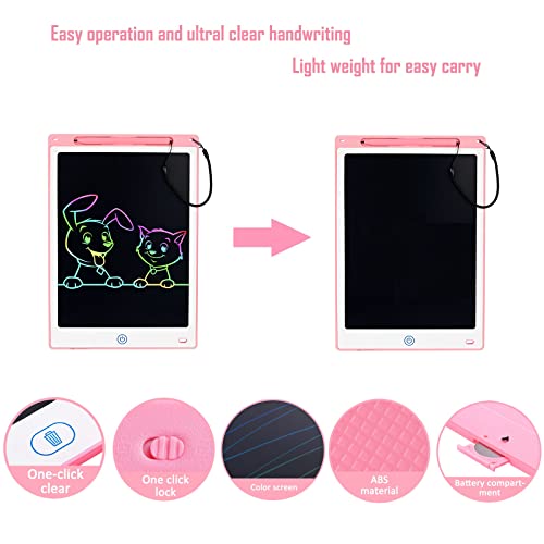 LCD Writing Tablet Kids Doodle Board 12 Inch Erasable Drawing Pads, Color Screen Writing Pads Kids Adult Education Birthday Gift for 3~6 Years Toddler (Pink)