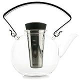 Joy De Vive Glass Teapot with Infuser - Elegant Tea Pot with Stainless Steel Strainer - Perfect For Steeping Blooming, Flowering, and Loose Leaf Tea - 40oz | 1.2 Liter | Holds 3-4 Cups of Tea