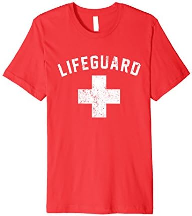 Mens Lifeguard Red &amp; White Certified Swimming Pool T Shirt Medium Red