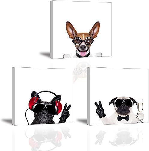 Adorable Dog Art Pictures Wall Decor for Kids/Nursery Room, Modern Funny Pets Canvas Painting Prints of Cool Puppy Dogs and Cute Pup Theme Portrait (Waterproof Artwork, Ready to Hang, 1" Thick)