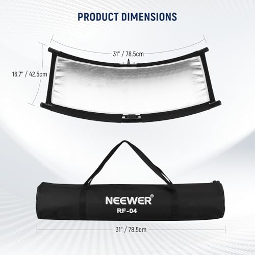 Neewer U Type Light Diffuser Reflector for Studio and Photography Situation with Carrying Case, Arclight Curved Reflector 30"x18"/75x40cm in Black/White/Gold/Silver (Light Stand Not Included), RF-04