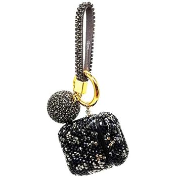 Luxurious Rhinestone AirPods Case, Protective Bling Diamonds AirPod Charging Protective Case Cover for Apple I10/I12 TWS (Black with Keyring)