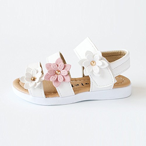 Summer Kids Children Sandals Fashion Big Flower Girls Non-Slip Flat Princess Shoes First Walker Shoes by Dainzuy White
