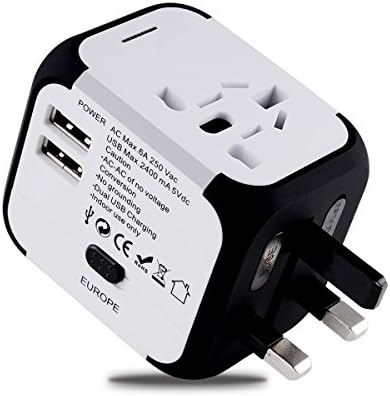 Zidayi International Travel Plug Adapter with 2 USB Charger and AC Wall Outlet Plugs,2 Fuse (white)