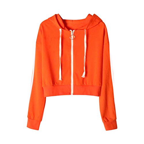 Cute Pure Jacket for Women, Crop Sweatshirts Casual Sports Outerwear Coat(Orange, S)