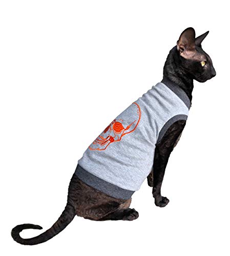 Kotomoda sphynx Cat's T-shirt embroidery ORANGE Scull # 2 (S)