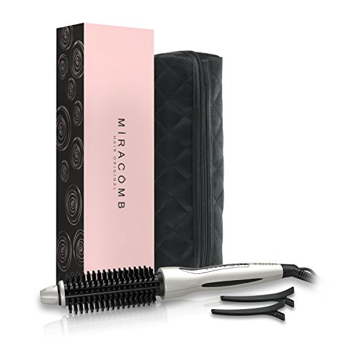 MIRACOMB Hair Curler Straightening Brush Ceramic Tourmaline Cool Touch PRO Multi Styler with 5 Heat Adjustments 1.25 Inch Barrel Auto Shut off, Pearl White