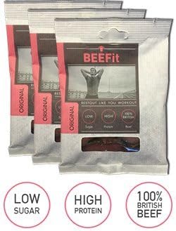 BEEFit Biltong. 12x35g bag from UK's number 1 award winning maker. Great pre and post workout snack. High protein, low sugar.