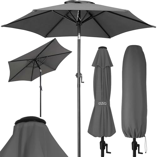 Kingsleeve® Sonnenschirm Balkon 200cm UV Schutz 80+ Schutzhülle Kurbel Strandschirm Neigbar Anthrazit Wasserabweisend Aluminium Windöffnung Gartenschi