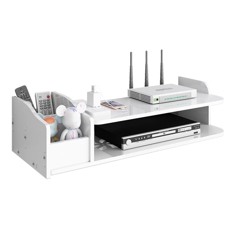 NUODWELL WiFi Router Storage Box Floating Shelves Set-top Box with Remote Control Storage Box, Wall-mounted TV Storage Shelf for Cable Boxes/Routers/Remotes/DVD Players