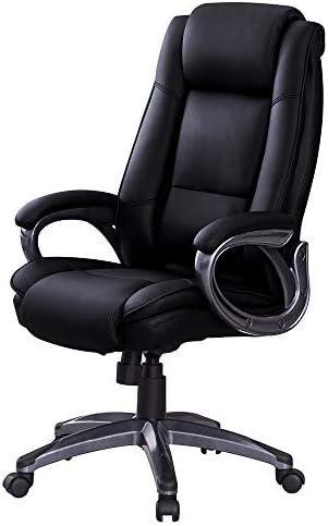 Ergonomic High Back Leather Office Chair-Title Locked and Soft Padded Armrest Executive Swivel Computer Chair, Comfort Design for Lumbar Support and headrest LUXL001 (Black)