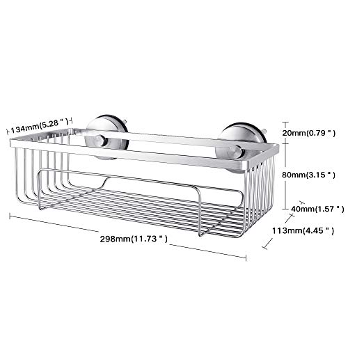 YOHOM 2Pcs Strong Vacuum Suction Cup Shower Caddy Shelf Bath Organizer Baskets Rust Proof Stainless Steel Brushed Suction Shower Holder Rack for Shampoo Conditioner Bathroom Kitchen Storage - Thumbnail 5