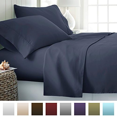 Luxe Boutique Hotel Collection Hypoallergenic Egyptian Queen Sheet and Pillow Case Set with Deep Pockets, Navy