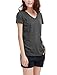 Allegra K Women Casual V Neck Short Sleeve Letters Prints Pocket Front Tee Shirt Grey,Medium (US 10)