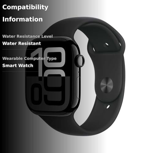 Apple Watch Series 10 [Caja GPS de 46 mm] Reloj inteligente con caja de aluminio en negro azabache y correa deportiva negra - M/L. Monitor de actividad física, aplicación de ECG, pantalla Retina siempre activa, resistente al agua