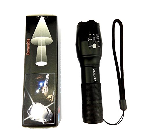 CREE XML-T6 LED Handheld Flashlight Torch XFox A100 Aluminum Alloy body Water Resistant Camping Torch 5-Mode Adjustable Focus Zoom Tactical Light Lamp for Outdoor Sports