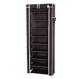 SONGMICS 10-Tier Shoe Tower Rack with Cover 27-Pair Space Saving Shoe Storage Organizer Dark Brown URXJ10Z (Kitchen)