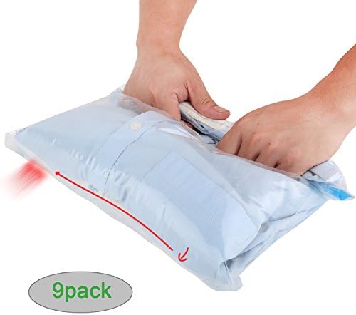 KITHOM Vacuum Storage Bags, 9 Pack Reusable Space Saver Compression Roll Up Bags for Clothes, Luggage, Suitcase, Perfect Packing Organizers for Travel and Home