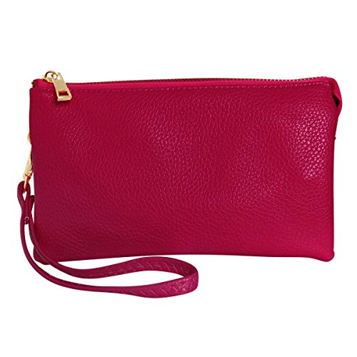 Humble Chic Vegan Leather Small Crossbody Bag or Wristlet Clutch Purse, Includes Adjustable Shoulder and Wrist Straps, Berry, Raspberry, Magenta, Dark Pink, Fuchsia - Thumbnail 3