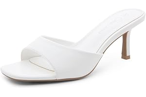 Shoe Land Women's Low Heels Stiletto Heeled Slides, Open Toe One Band Slip-On Heeled Mules – Dressy Heeled Sandals for Prom, Party Wedding and Vacation